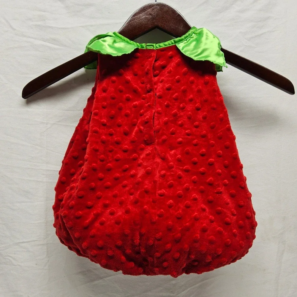 Authentic Kids Strawberry Costume Baby Girl 12M Red Plush Minky Bubble Outfit